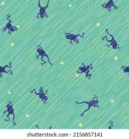 Simple, Japanese frog and rain seamless pattern,