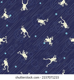 Simple, Japanese frog and rain seamless pattern,