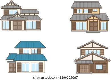 Simple Japanese house illustration set