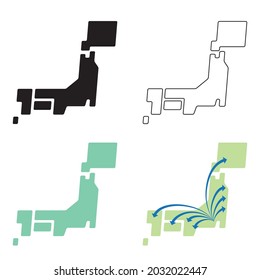 Simple Japanese map illustration set