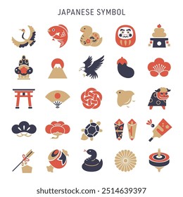 Simple Japanese New Year icon set. Year of the Snake.