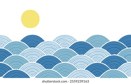 simple Japanese sea waves vector illustration and background