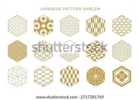Simple Japanese Style Hexagon Frame and Emblem Set.