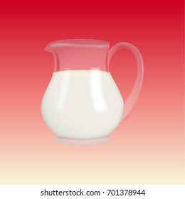 A simple jar of milk.
A beautiful carafe of fresh milk or cream on a pink background.