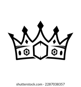 Simple jeweled crown icon. Vector black and white isolate illustration with a royal symbol.