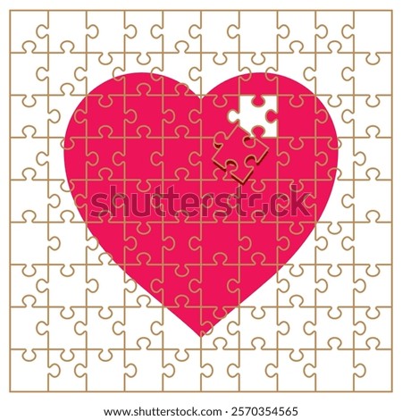 Simple jigsaw puzzle illustrations inspired by Valentine's Day and Christmas