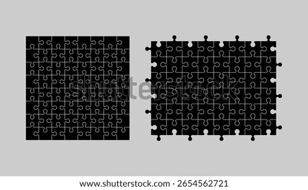 Simple Jigsaw Puzzle Pieces Vector – Black and White Line Icons for Web, Apps and UI Design.