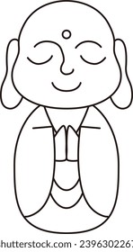 Simple Jizo illustration. Monochrome line drawing.