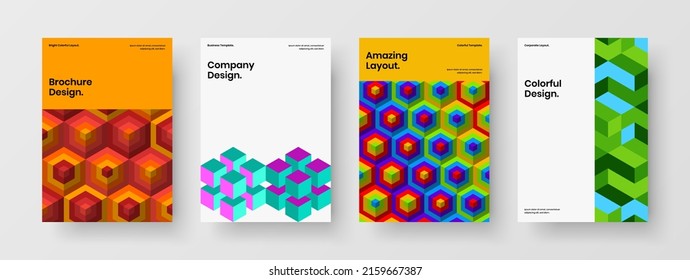 Composición del concepto de vector de diseño de la portada del diario simple A4. Paquete de diseño de página principal de hexágonos geométricos únicos.