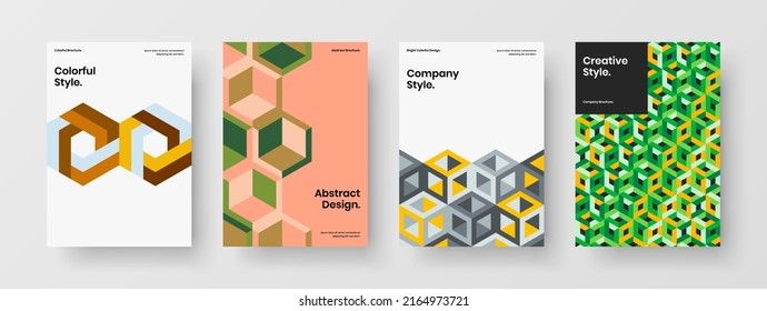 Simple journal cover A4 vector design layout set. Fresh geometric shapes corporate identity concept collection.