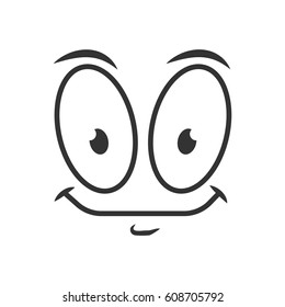 Simple joyful cartoon emoticon in black and white colors. Happy emotion face icon logo design in flat style. Successful graphic character vector illustration. Glad expression, satisfied symbol