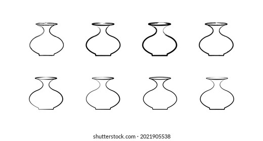Simple jug icon. Set of line drawings of vases. Collection of illustrations of vase with black lines.