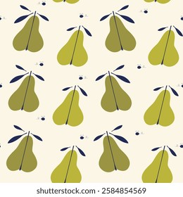 Simple juicy pears seamless pattern illustration. Aesthetic groovy pear fruit design for print