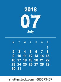 Simple July 2018 calendar. Week starts from Monday.