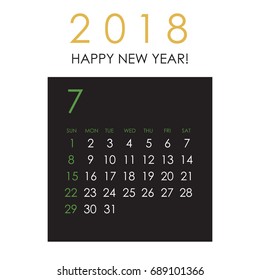 Simple July 2018 calendar. Week starts from Sunday.
