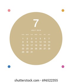 Simple July 2018 calendar. Week starts from Sunday.
