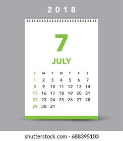Simple July 2018 desk calendar. Week starts from Sunday.