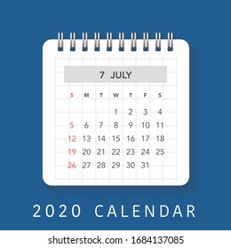 Simple July 2020 calendar. Week starts from Sunday.
