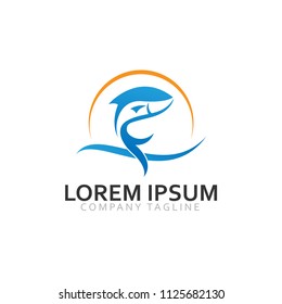 simple jump fish water sun logo template vector animal