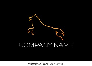 Simple Jumping Dog Wolf Fox Line Outline Logo Design Vector