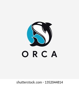 Simple jumping orca logo icon vector template on white background