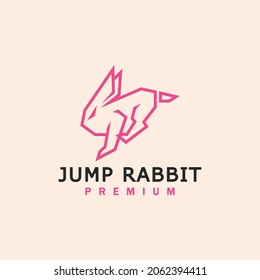 Simple jumping rabbit logo with line art style.