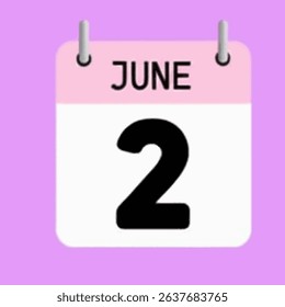 Simple June 2 calendar icon. Daily planner visual.