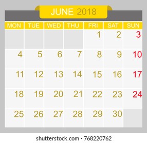 Simple June 2018 calendar.