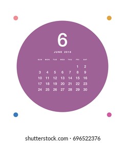 Simple June 2018 calendar. Week starts from Sunday.
