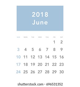 Simple June 2018 calendar. Week starts from Sunday.