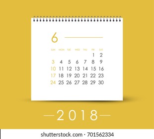 Simple June 2018 calendar. Week starts from Sunday.
