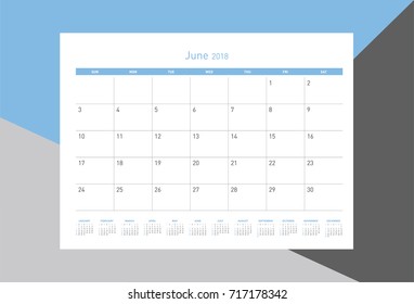 Simple June 2018 calendar. Week starts from Sunday.