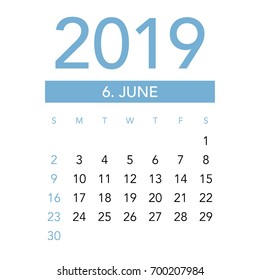 Simple June 2019 calendar. Week starts from Sunday.