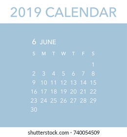 Simple June 2019 calendar. Week starts from Sunday.