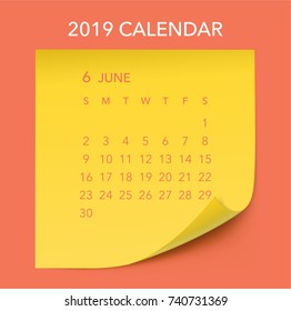 Simple June 2019 calendar. Week starts from Sunday.