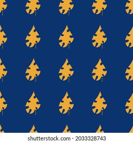 Simple jungle seamless pattern with orange palm leaves on blue vector