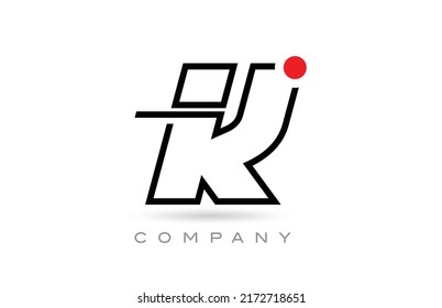 Simple K alphabet letter logo icon design with line and red dot. Creative template for business and company