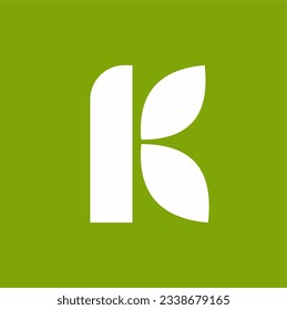 Diseño de logotipo simple en letra K con dos hojas.