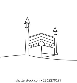 Simple kaaba line. Kaaba icon. Continuous one line of kaaba and minaret for mecca travel logo, Ramadan, Eid, Hajj and Umrah Mubarak symbol,
Vector illustration of kaaba and minaret.