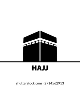 Simples ilustração da silhueta Kaaba representando a peregrinação do Hajj com linhas geométricas limpas para cartazes islâmicos, banners e design educacional