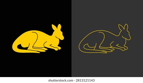 Simple kangaroo silhouette and outline graphic icon with kangaroo, marsupial