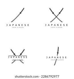 simple katana samurai sword logo design template vector,