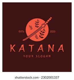 simple katana samurai sword logo design template vector,