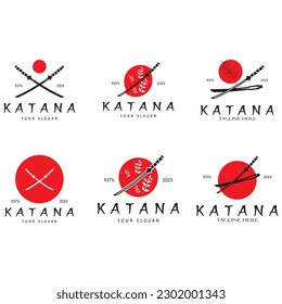 simple katana samurai sword logo design template vector,