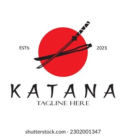 simple katana samurai sword logo design template vector,