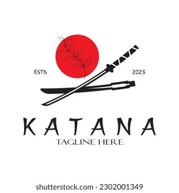 simple katana samurai sword logo design template vector,