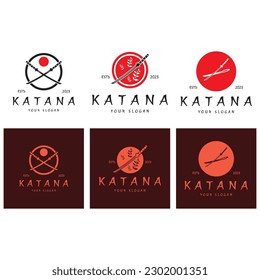 simple katana samurai sword logo design template vector,