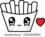 Simple Kawaii style cute cartoon packet of fries chips potato