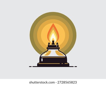 Uma simples lâmpada de querosene com uma chama acesa retratada em um estilo de ilustração minimalista
