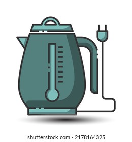 Simple kettle filled line icon, electronicity kettle and boil concept monotone color, 128x128 pixel perfect on the white background